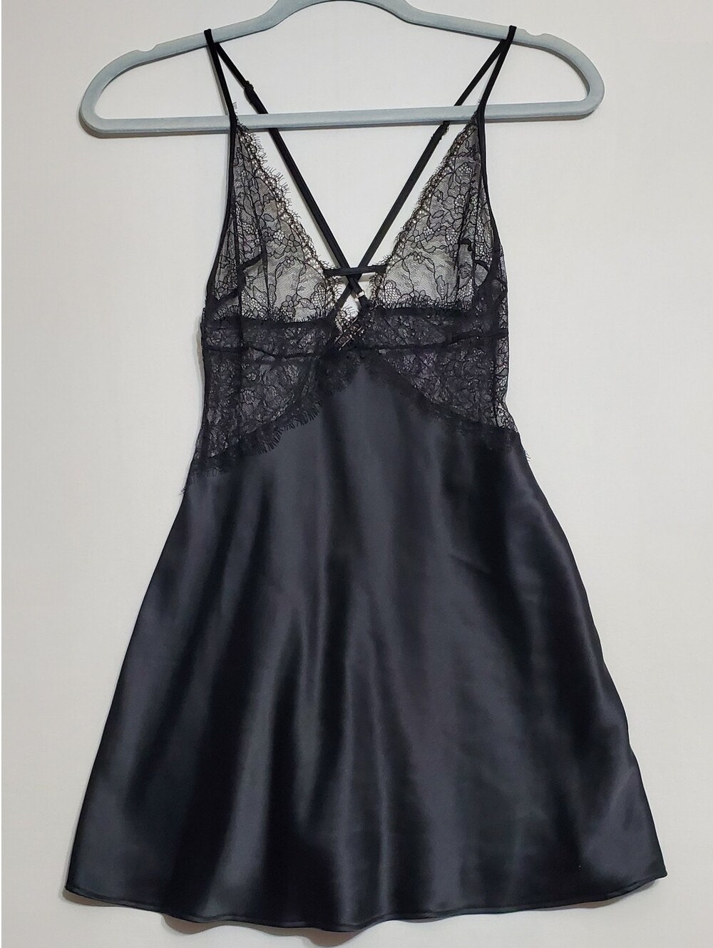 Victoria secret xs lingerie babydoll black lace satin v neck adjustable straps